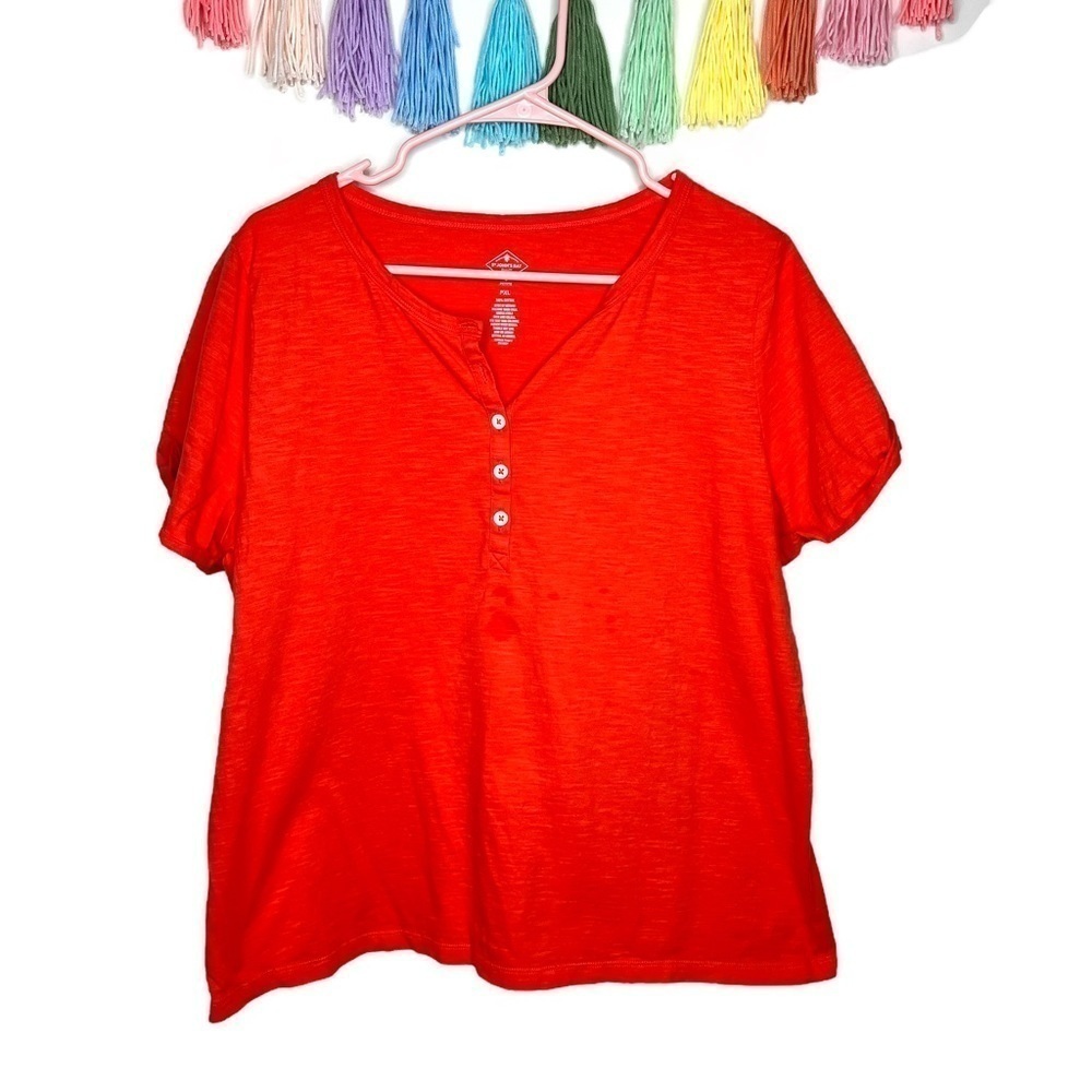 St. John’s Bay Bright Orange Coral 1/4 button Casual T-Shirt Size XL Petite